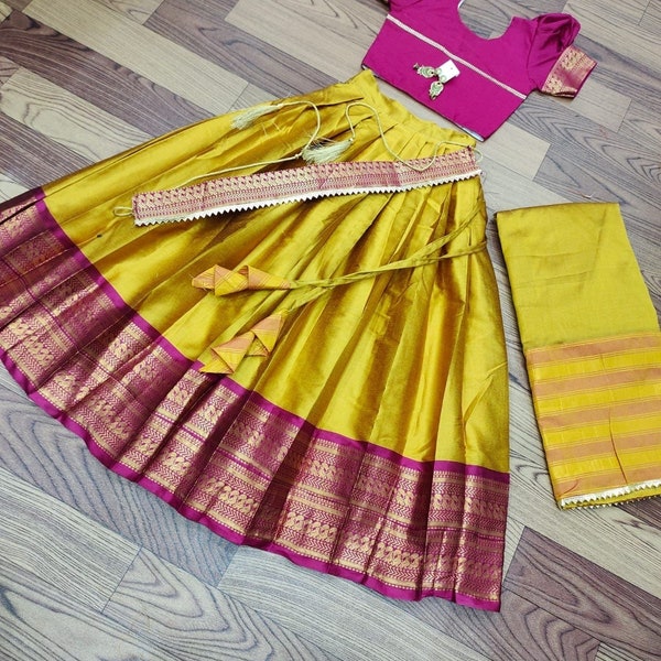 Pure Litchi Silk Kids Lehenga Choli With Banarasi Silk Blouse Lehenga- Srilankan half saree  For Baby Girl Dress ,Girl Lehenga Choli