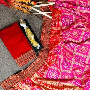 Pinkish Red Saree For Women Inspired Sarees. Patola Party Wear saree. Indian Ethnic Traditional sari. image 6