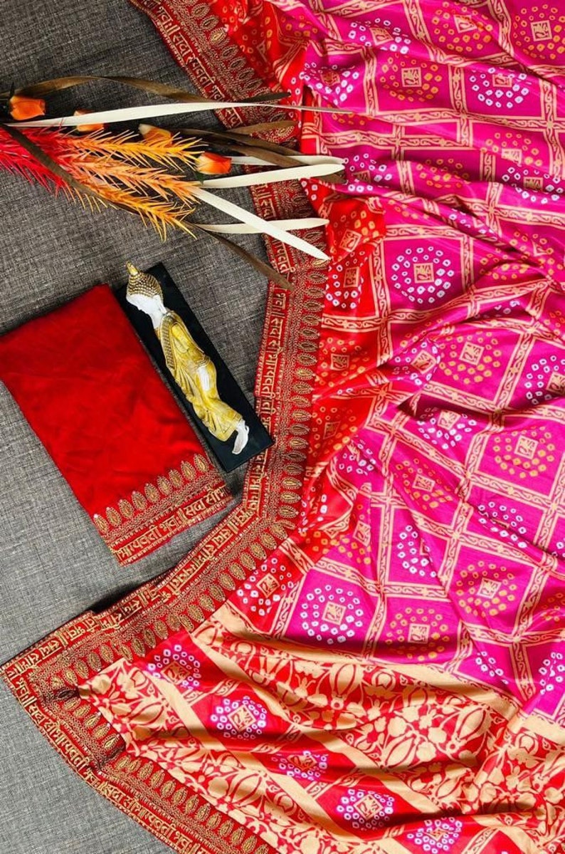 Pinkish Red Saree For Women Inspired Sarees. Patola Party Wear saree. Indian Ethnic Traditional sari. image 6