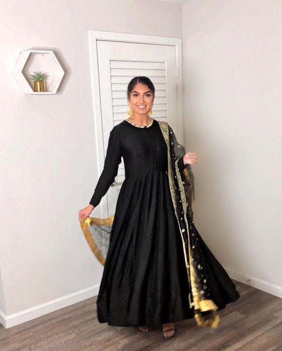 plain black georgette anarkali