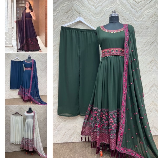 Indian Embroidered Salwar Suit, Naira Cut Suit With Palazzo, Indian Wedding Festival Dress, Stitched Indian Outfit For Women And Girls. UK,