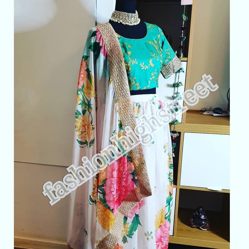Indian bollywood Designer Floral lengha ready stitched to UK size 612 USA size 410 /& Europe size 3640