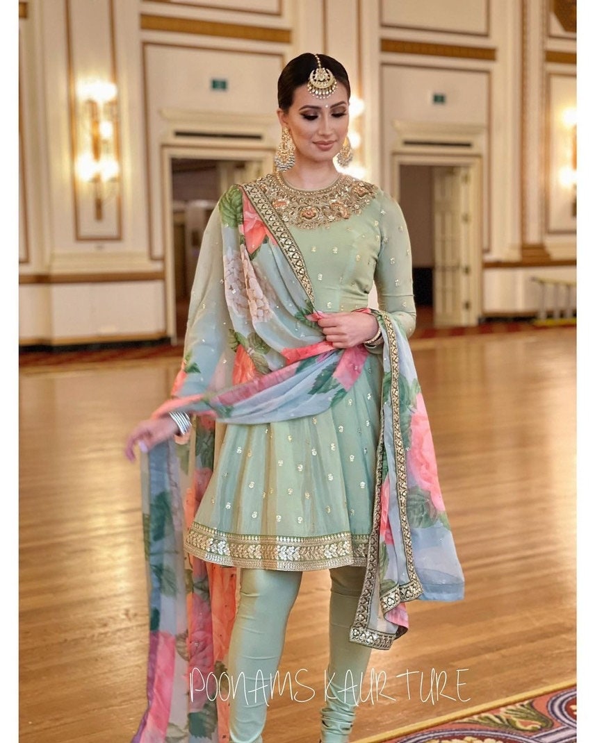 Costume Salwar Kameez Brodé Indien Pakistanais Pour Femme - Robe Anarkali Style Bollywood Avec Dupatta Pour Mariage Et Fêtes