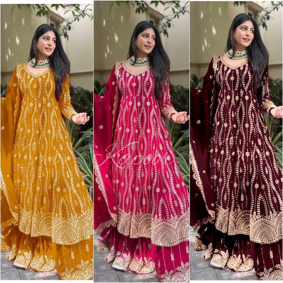 Mustard Yellow Shamita Shetty Peplum Anarkali Gown With Jacket SFYS725 –  ShreeFashionWear