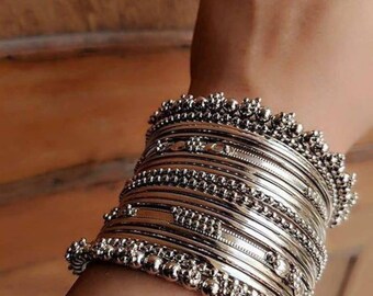 Indian Traditional oxidised silver bridal bangles, bracelets, churi, chura, kangan, kadda for one hands size 2*4, 2*6, 2*8,