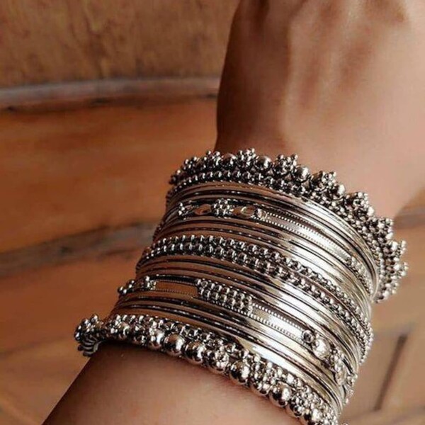 Indian Traditional oxidised silver bridal bangles, bracelets, churi, chura, kangan, kadda for one hands size 2*4, 2*6, 2*8,