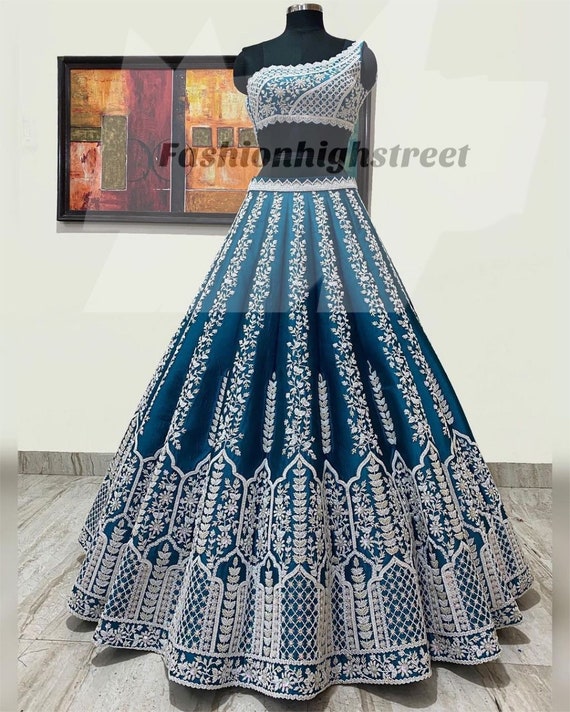 Ethnic Blue Lengha Choli Indian Bollywood Designer Black Etsy Israel