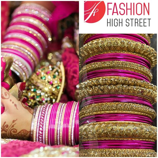 Indian Bridal Pink Metal bangles, bracelets, churi, chura, kangan, for both hands size 2*4, 2*6, 2*8, 2*10 XXL Indian fuschia Pink Bangle