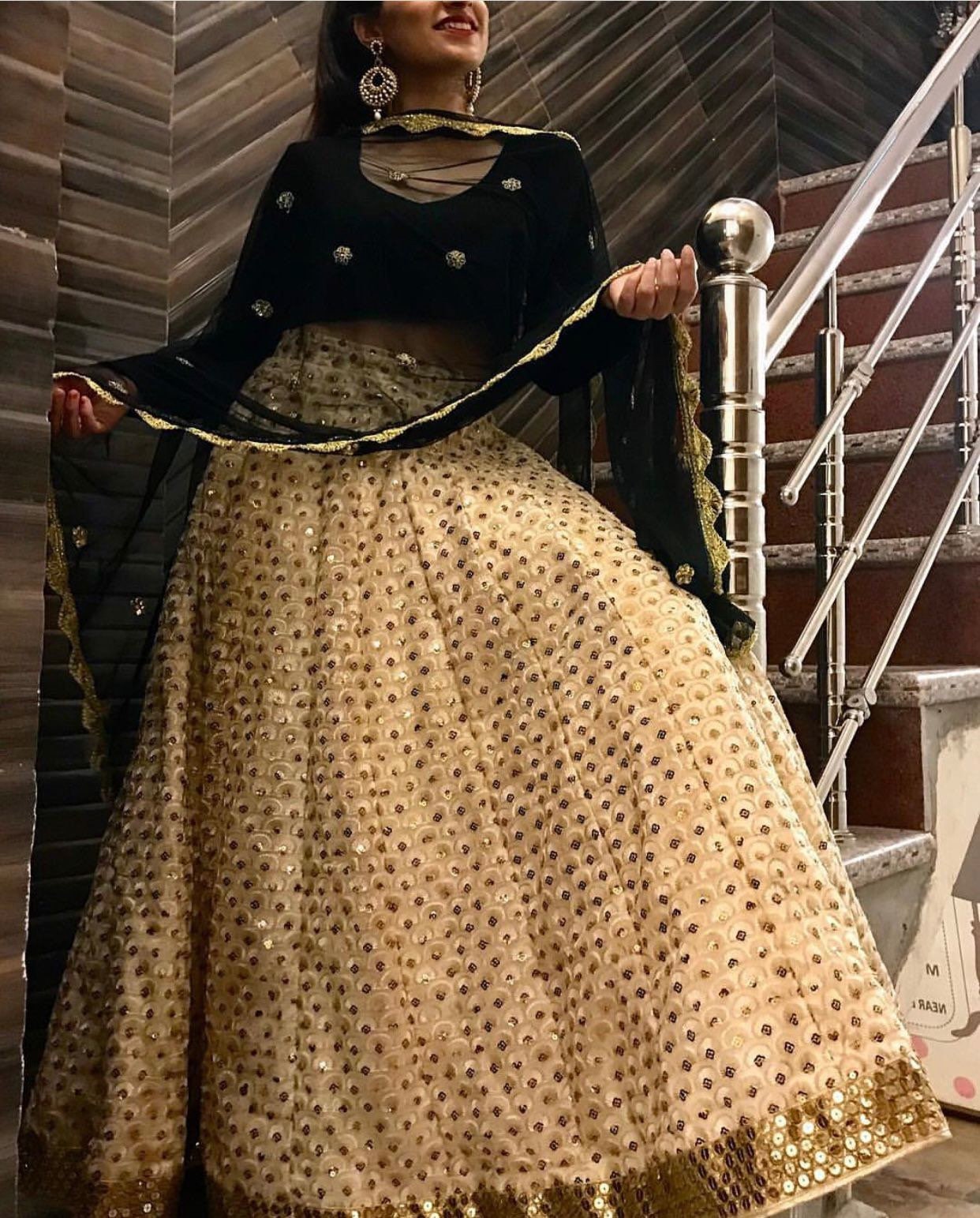 Deepika Padukone Black Lehenga Choli With Heavy Sequence