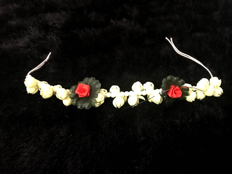 white plastic Sangeet Gajra, Flower band, juda decoration, hand gajra, veni, hairbun, flower decoration, white flower accessories image 2