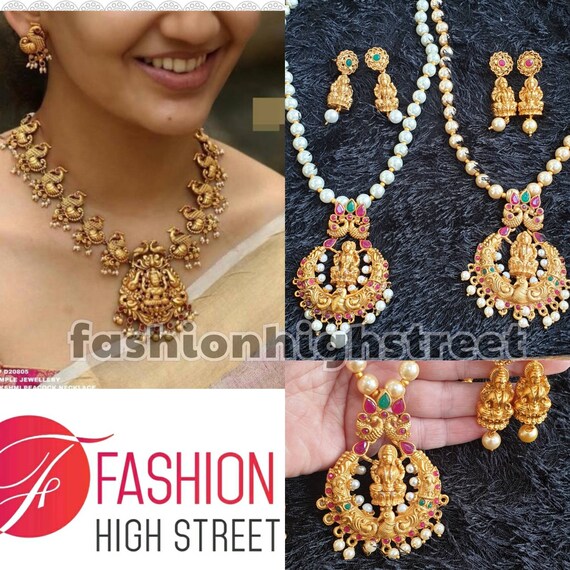 Indian Lakshmi Necklace gold Polished Lakshmi Peacock Necklace