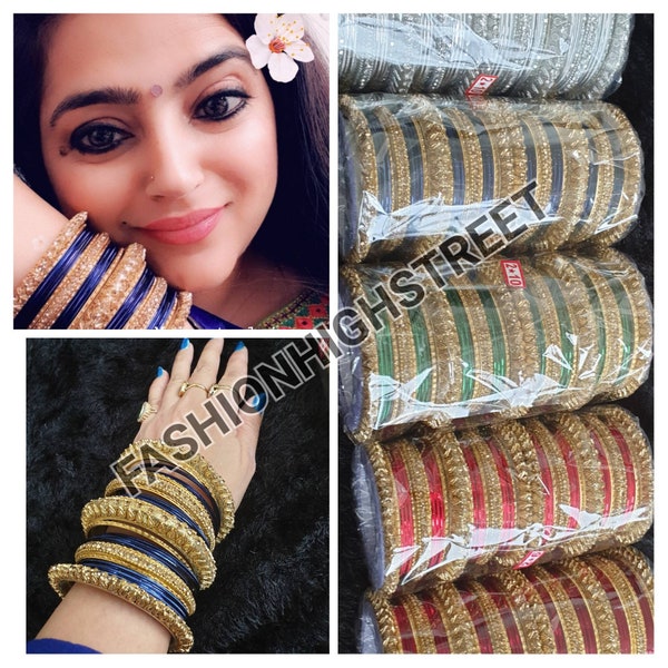 Indian Bridal Metal bangles, bracelets, churi, chura, kangan, kadda for both hands size 2*4, 2*6, 2*8, 2*10. Multicolor options