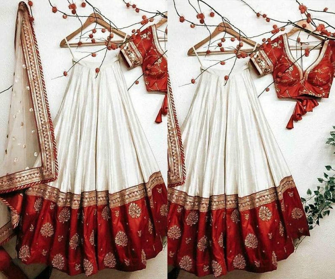 White Lehenga Choli Designer Wedding Wear Lengha Chunri Indian Saree Sari  Dress | eBay