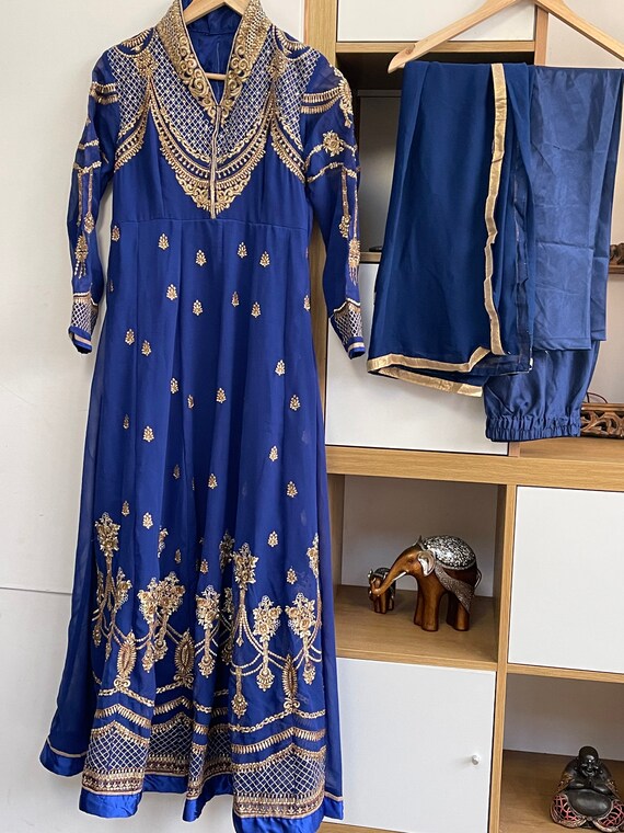 Stitched UK 6 8 Clearance Sale Royal Blue Ethnic Punjabi Suit With