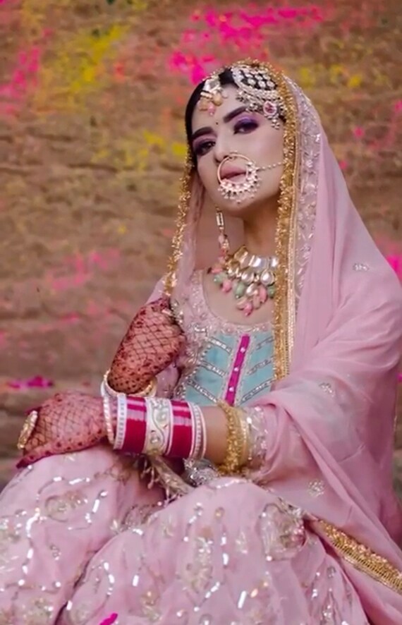 Punjabi Bridal Pink Georgette Heavy Embroidery Gharara Salwar Suit |  dribrahimharithi.com