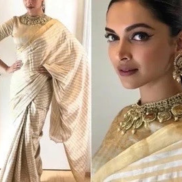 Saree en georgette de soie Deepika Padukone Saree Sabyasachi, créateur de mariage Saree de Bollywood en georgette de soie khadi à la mode