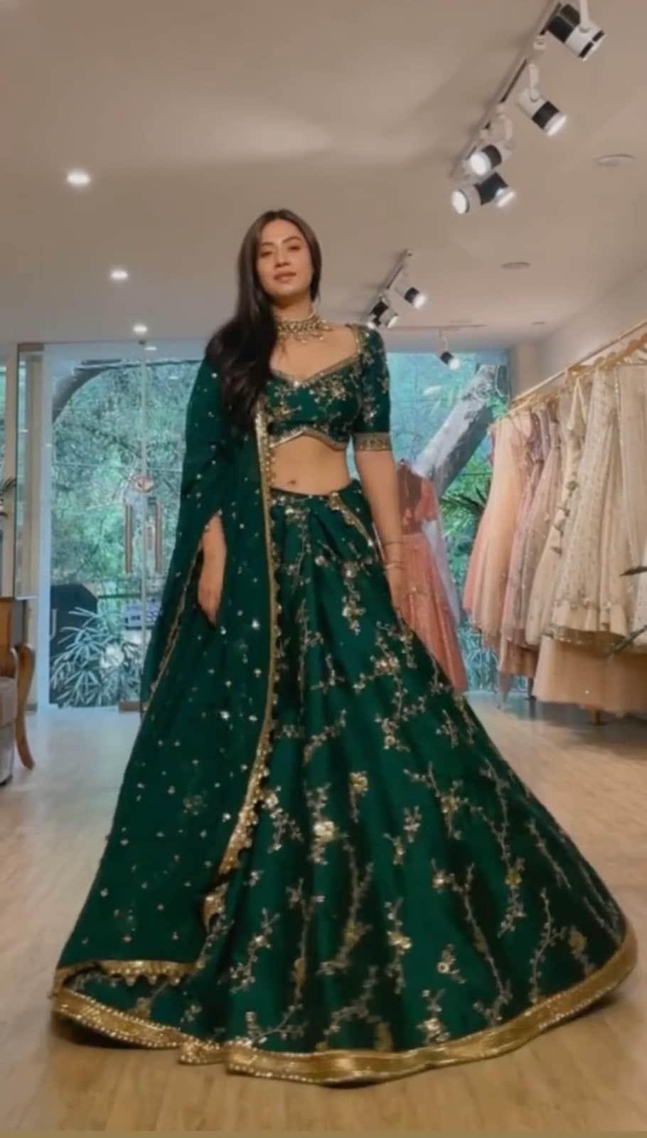 Bottle green top lehenga online