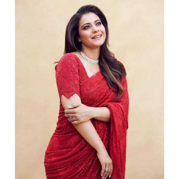 Kajol in Soft red Saree, georgette Designer Party Wear Saree,Wedding Dress Saree,Indian traditional Saree. Kajol devgan red sari