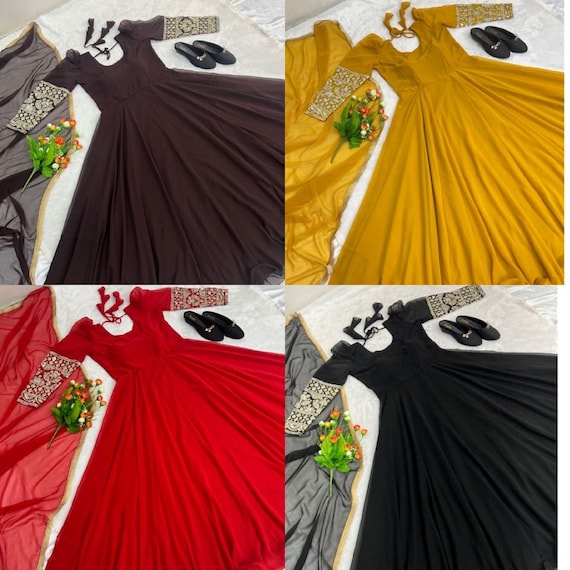 Plain anarkali with designer best sale dupatta