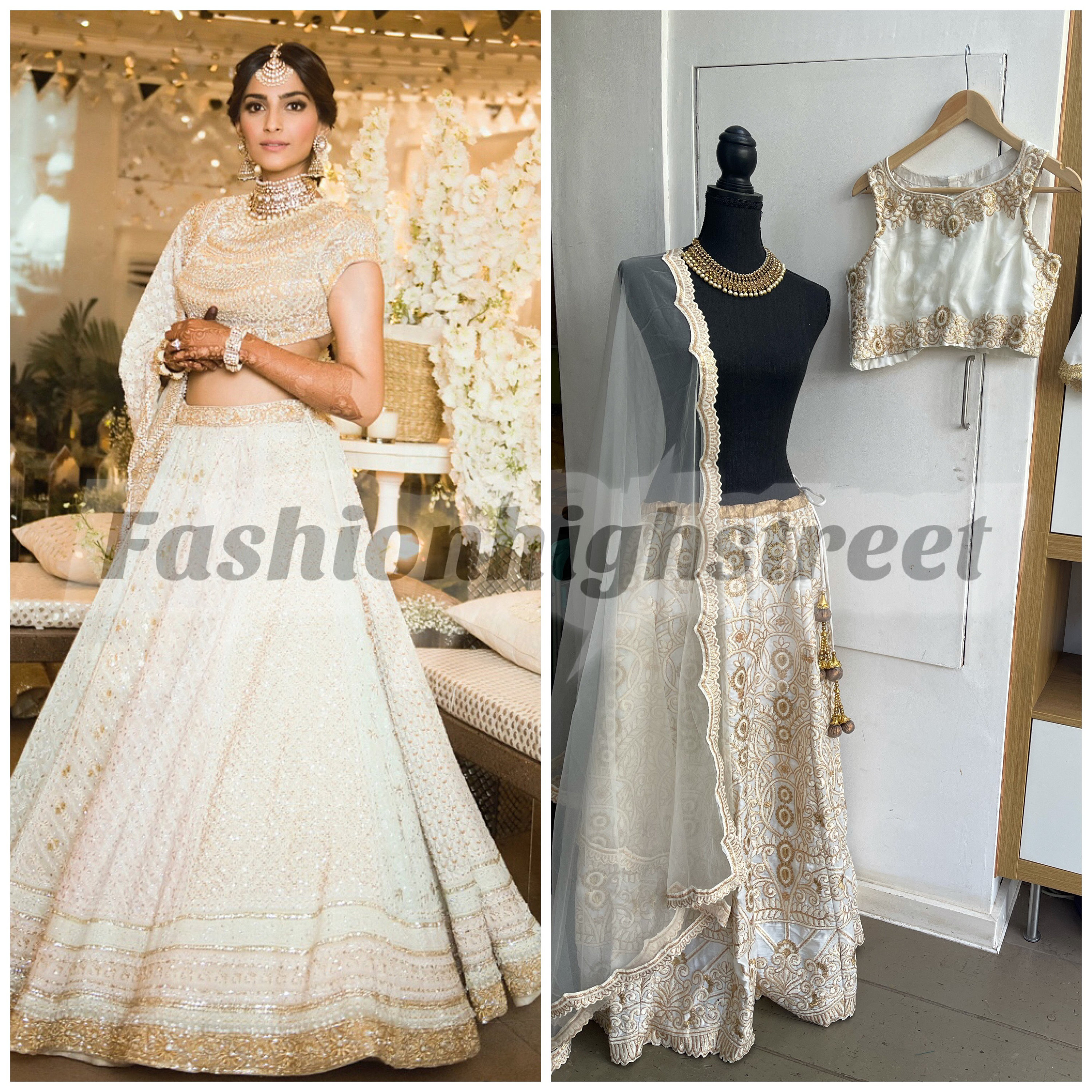 Sonam Kapoor White ☀ Gold Silk Lehenga ...