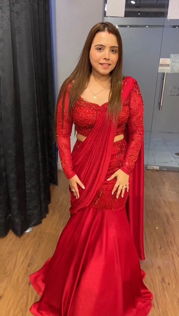 Buy Red Sari Dress Online in India - Etsy