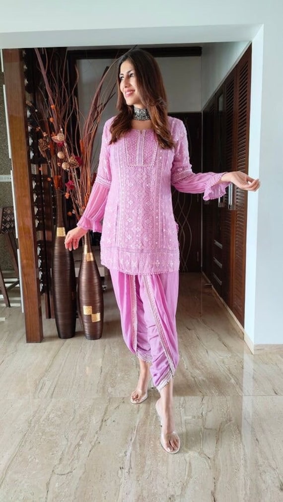 Pink Punjabi Dhoti Suit. Women Salwar Kameez. Ethnic Readymade - Etsy UK