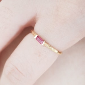 14k Gold Ruby Ring, 14k Gold Baguette Ruby Ring, 14k Gold Minimalist Ruby Ring, 14k Gold Stacking Ruby Ring, 14k Dainty Baguette Ruby Ring