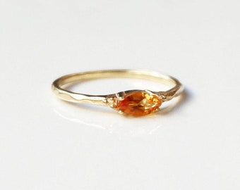 14k Gold Marquise Citrine Ring: Dainty Stacking Band