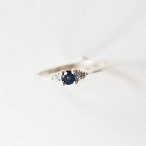 14k Gold Blue Sapphire Ring: Minimalist Diamond Stacking Ring