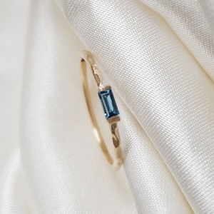 14k Gold London Blue Topaz Ring, 14k Gold Baguette Blue Topaz Ring, 14k Gold Minimalist London Blue Topaz Ring, 14k London Blue Topaz Ring