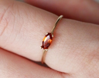 14k Gold Dainty Citrine Ring: Marquise Stacking Ring
