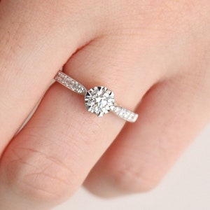 Dainty 0.45ct Lab Grown Diamond Ring: 14k Gold Heart Prongs Wedding Ring