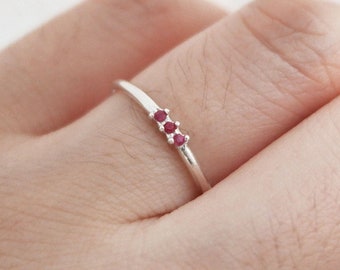 14k Gold Ruby Ring, 14k Gold Ruby Ring, 14k Gold Minimalist Ruby Ring, 14k Gold Stacking Ruby Ring, 14k Gold Dainty Three Stones Ruby Ring