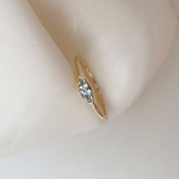 14k Gold Aquamarine Ring, 14k Gold Marquise Aquamarine Ring 14k Minimalist Aquamarine Ring Stacking Aquamarine Ring Marquise Aquamarine Ring