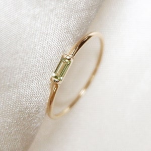 14k Gold Baguette Peridot Ring: Minimalist Stacking Ring