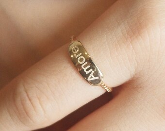 14K Gold Personalized Name Ring - Dainty Stacking Ring