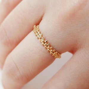 14k Gold Beaded Ring: Petite Stacking Band