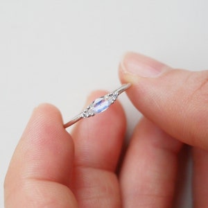 Platinum Moonstone Ring, Marquise Moonstone Diamond Ring, Platinum Minimalist Moonstone Ring Stacking Moonstone Ring Marquise Moonstone Ring