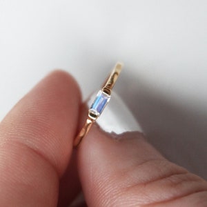 14k Gold Moonstone Ring, 14k Gold Baguette Moonstone Ring, 14k Gold Minimalist Moonstone Ring, 14k Gold Stacking Rainbow Moonstone Ring