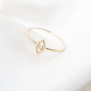 Solid 14k gold diamond ring, 14k gold dainty diamond ring, 14k gold stacking diamond ring, 14k gold petite diamond ring, 14k stackable ring