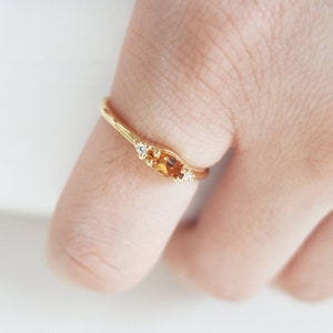 Art Deco Ring Yellow Gold White Gold SOLID 14k Citrine Baguette Ring Rose Gold November Birthstone Gold Citrine Baguette Ring