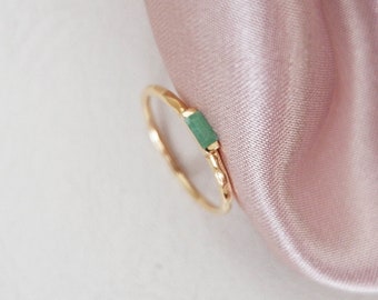 14k gold jadeite ring, 14k jade baguette ring, baguette jade ring dainty jade ring 14k gold stacking gemstone ring stackable green jade ring