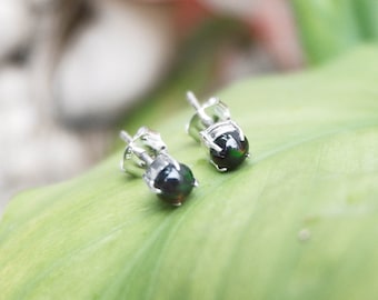 14k Gold Black Opal Stud Earrings: Dainty 3mm-3.5mm