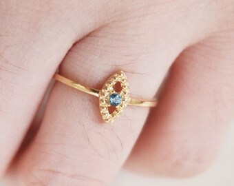 14k Gold Schweizer Blautopas Ring, Marquise Blautopas Ring, 14k minimalistischer Blautopas Ring, Stapelbarer Blautopas Ring, 14k Marquise Topas Ring