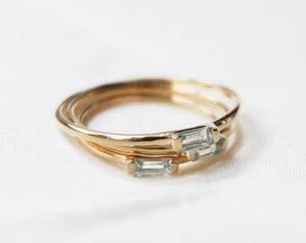 14k Gold Aquamarine Ring, 14k Gold Baguette Aquamarine Ring, 14k Gold Minimalist Aquamarine Ring, 14k Gold Stacking Aquamarine Ring 14k Ring