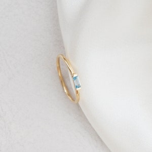 14k Gold Baguette Swiss Blue Topaz Minimalist Ring