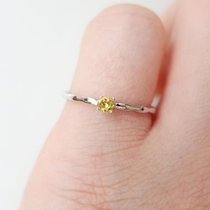 14k Gold Yellow Sapphire Ring: Dainty Minimalist Stacking Band