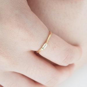 14k Gold Baguette Peridot Ring: Minimalist Stacking Ring