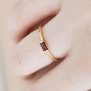 14k Gold Garnet Ring, 14k Gold Baguette Garnet Ring, 14k Minimalist Garnet Ring, 14k Stacking Garnet Ring, 14k Gold Baguette Garnet Ring