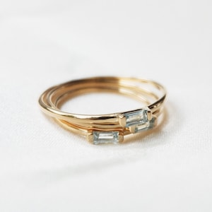 14k Gold Baguette Aquamarine Ring: Minimalist Stacking Band